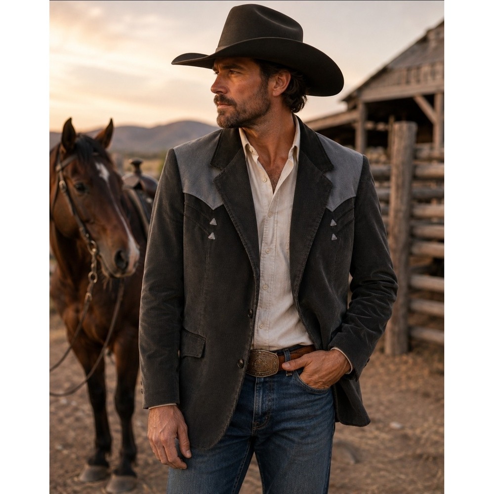 Pioneer Wear Western Yoke Corduroy & Suede Men 48R  Blazer Jacket USA